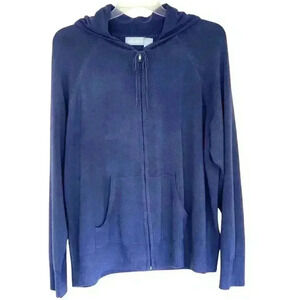 Liz & Me 3X full zip hooded sweater raglan sleeve pockets blue